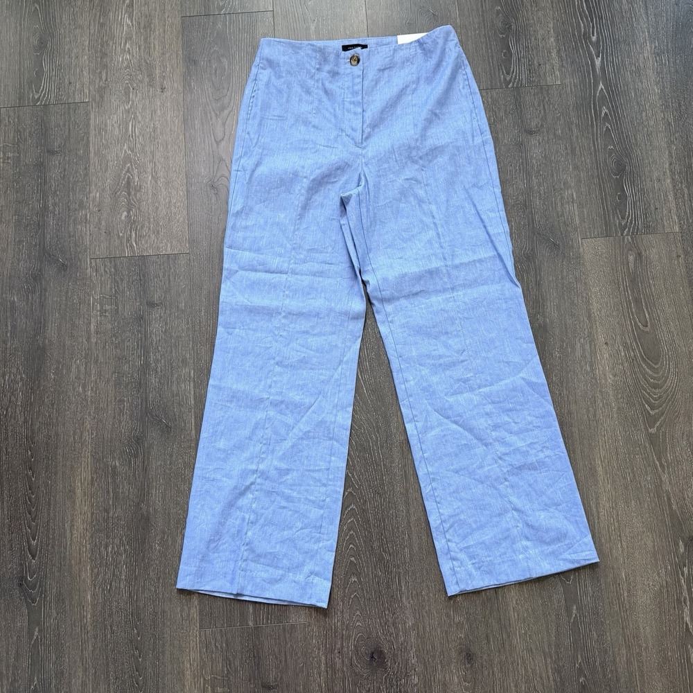 Ann Taylor NWT Linen Blend High Rise Wide Leg Pants 8 Chambray Quiet Luxury Work